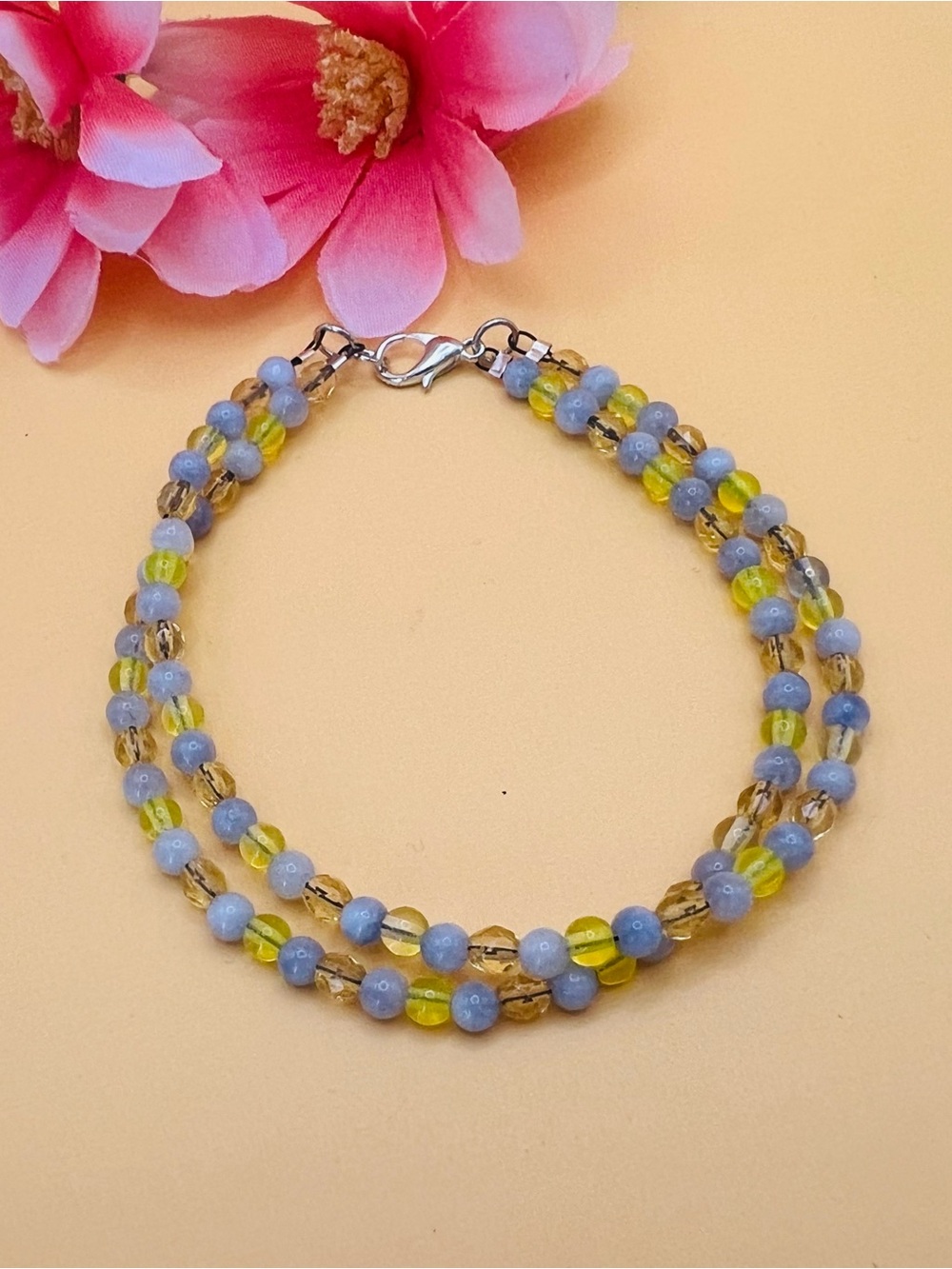 Blue, Yellow and Gold Beaded Women's Bracelet
